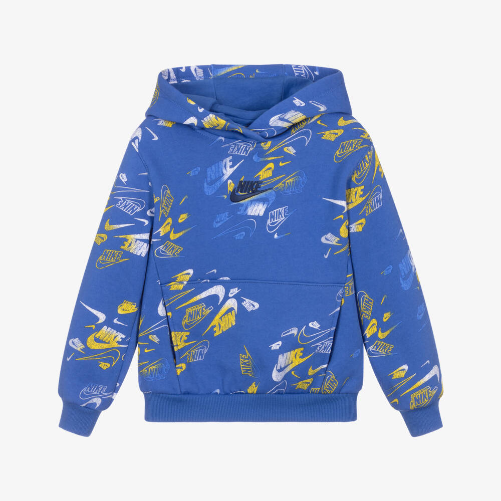 Nike-Boys Blue Cotton Hoodie with Swoosh Logo Pattern | Childrensalon Outlet