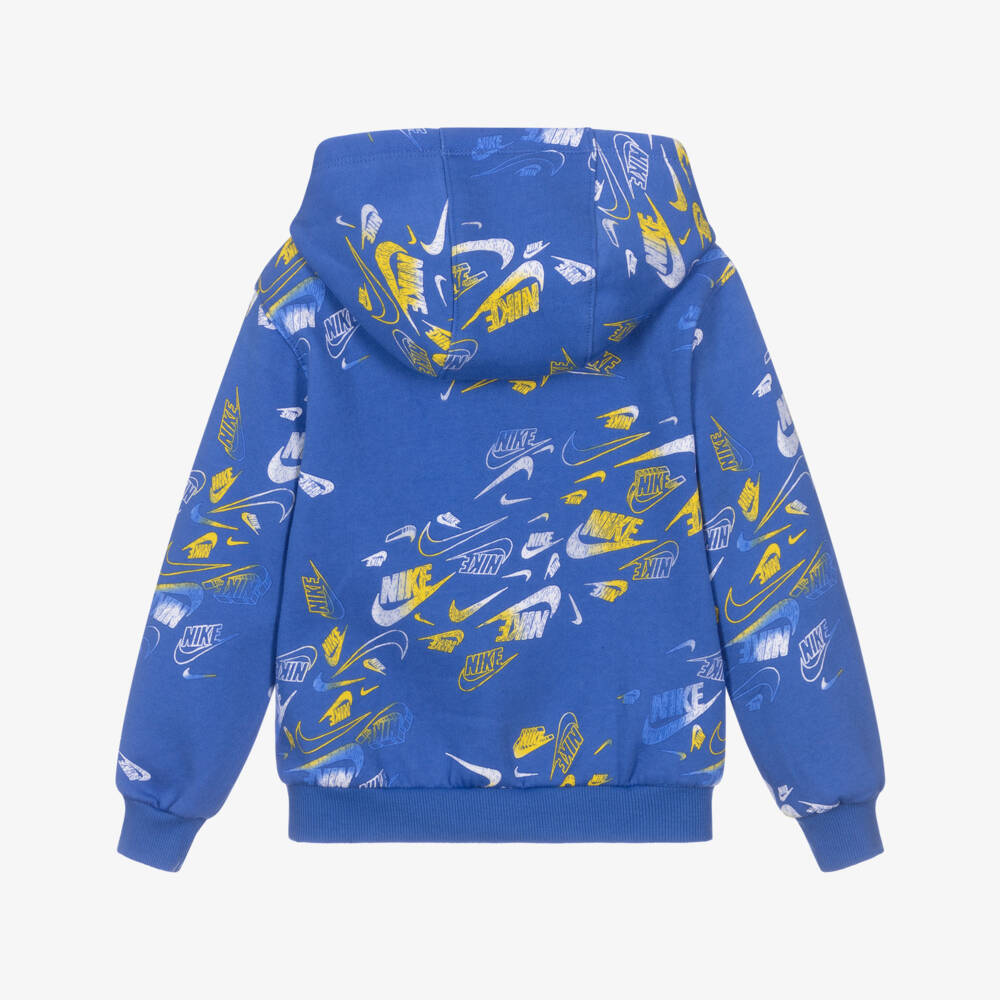 Nike-Boys Blue Cotton Hoodie with Swoosh Logo Pattern | Childrensalon Outlet