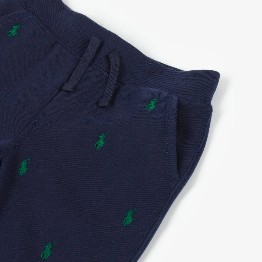 Ralph Lauren-Boys Blue Cotton Joggers with Embroidered Green Pony Logos | Childrensalon Outlet