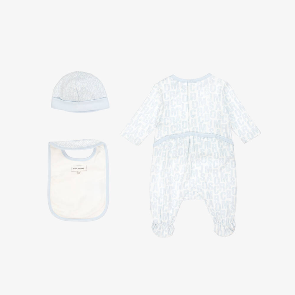 MARC JACOBS-Boys Blue Cotton Jumbled Logo Babysuit Set | Childrensalon Outlet