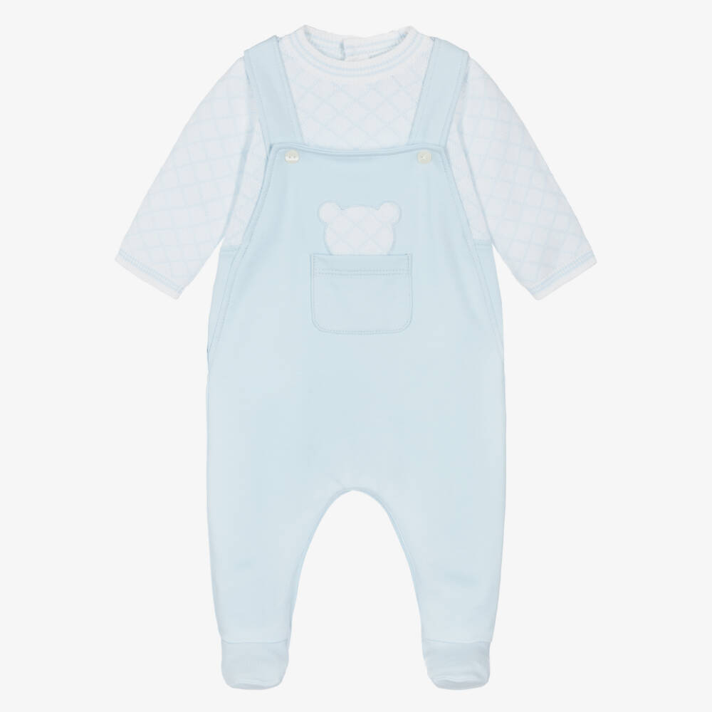 Emile et Rose-Boys Blue Cotton Knit & Jersey Dungaree Babygrow | Childrensalon Outlet