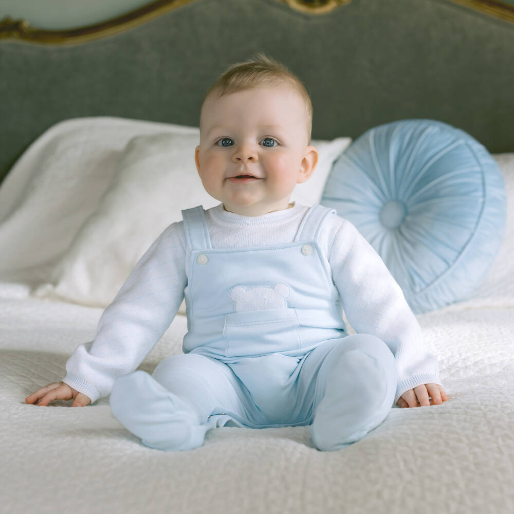Emile et Rose-Boys Blue Cotton Knit & Jersey Dungaree Babygrow | Childrensalon Outlet