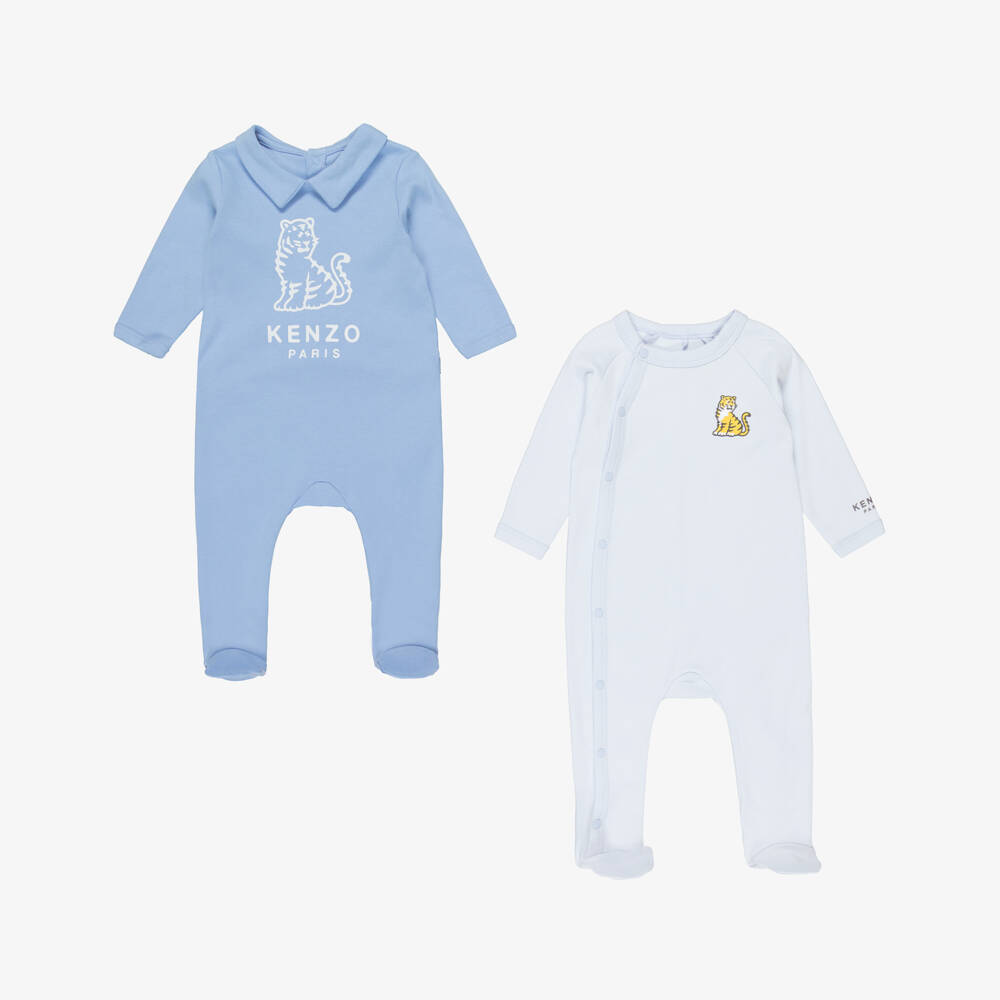 KENZO KIDS-Boys Blue Cotton Kotora Tiger Babygrows (2 Pack) | Childrensalon Outlet