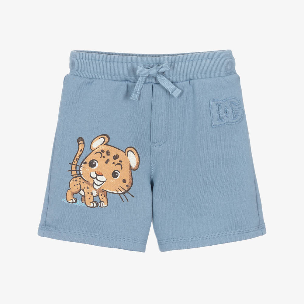 Dolce & Gabbana-Boys Blue Cotton Leopard Motif Shorts | Childrensalon Outlet