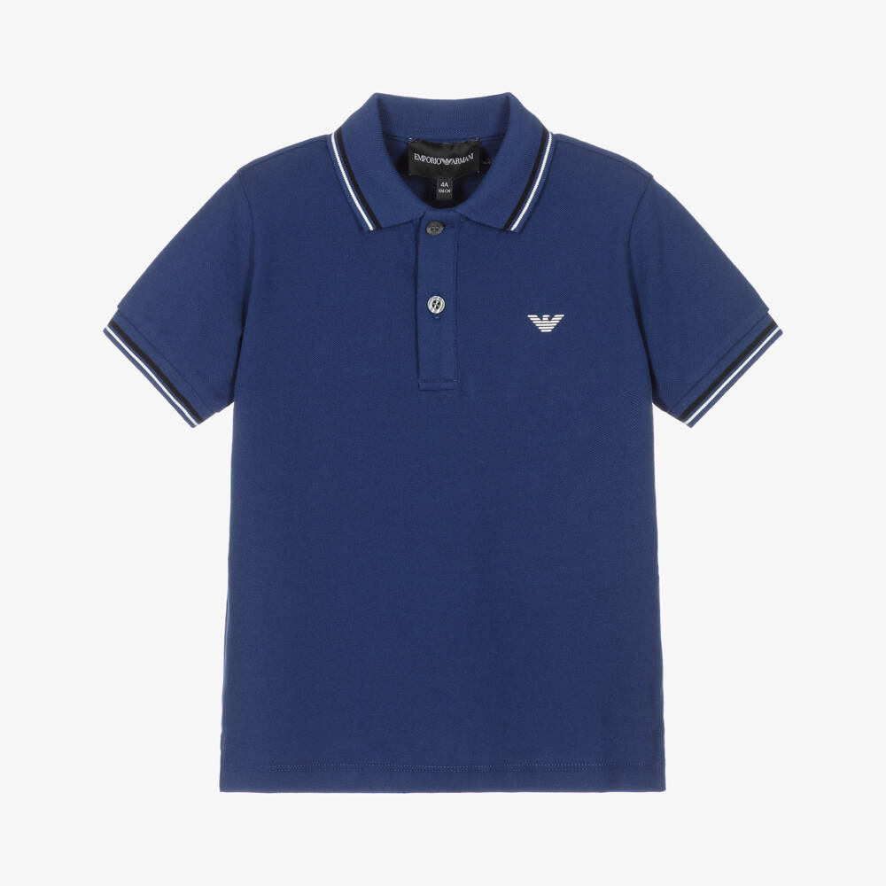 Emporio Armani-Boys Blue Cotton Polo Shirt | Childrensalon Outlet