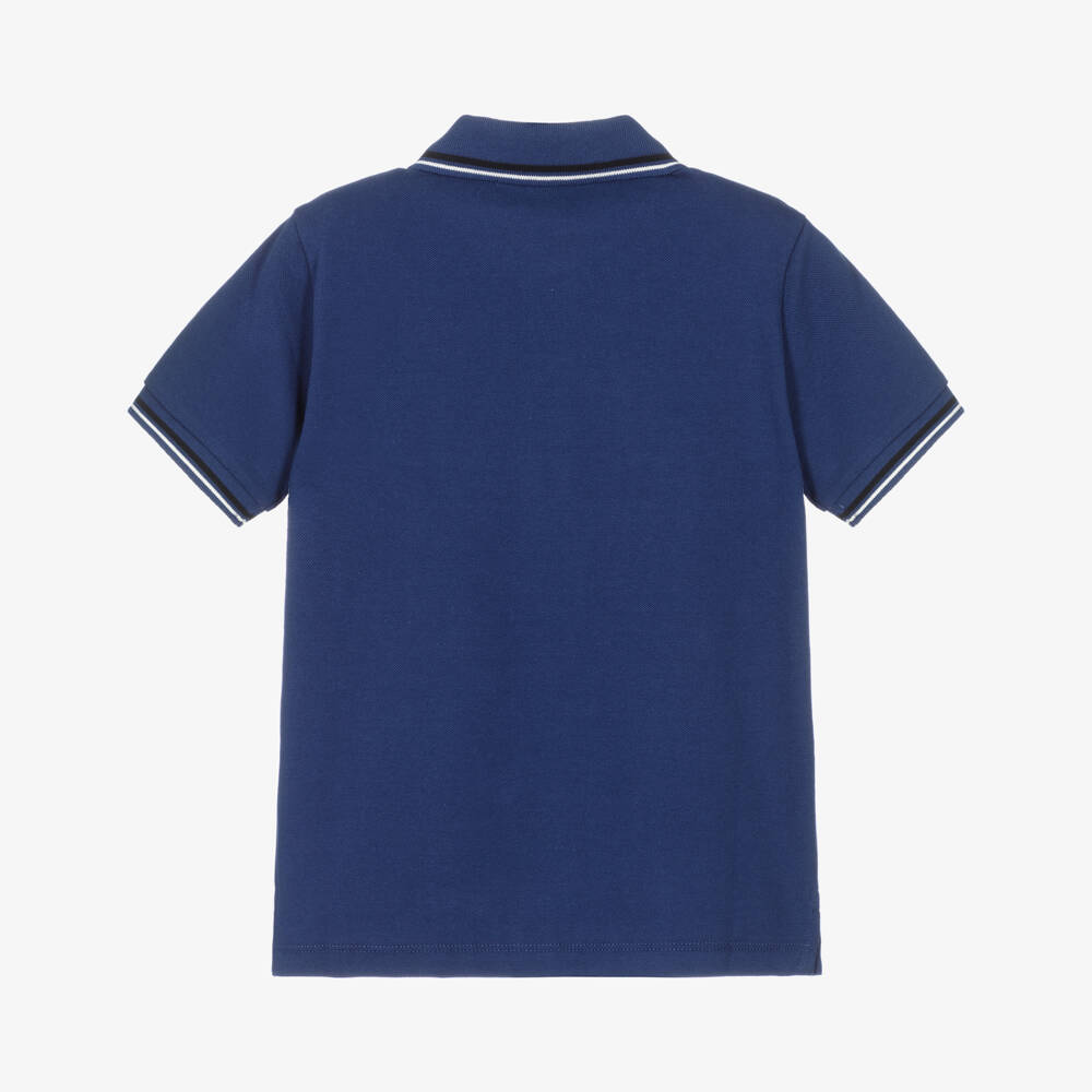 Emporio Armani-Boys Blue Cotton Polo Shirt | Childrensalon Outlet