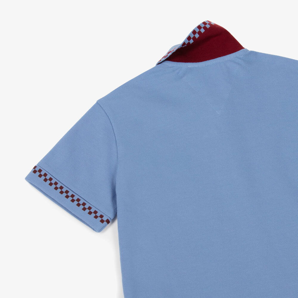 Versace-قميص بولو أزرق للأولاد بتفاصيل مربعات | Childrensalon Outlet
