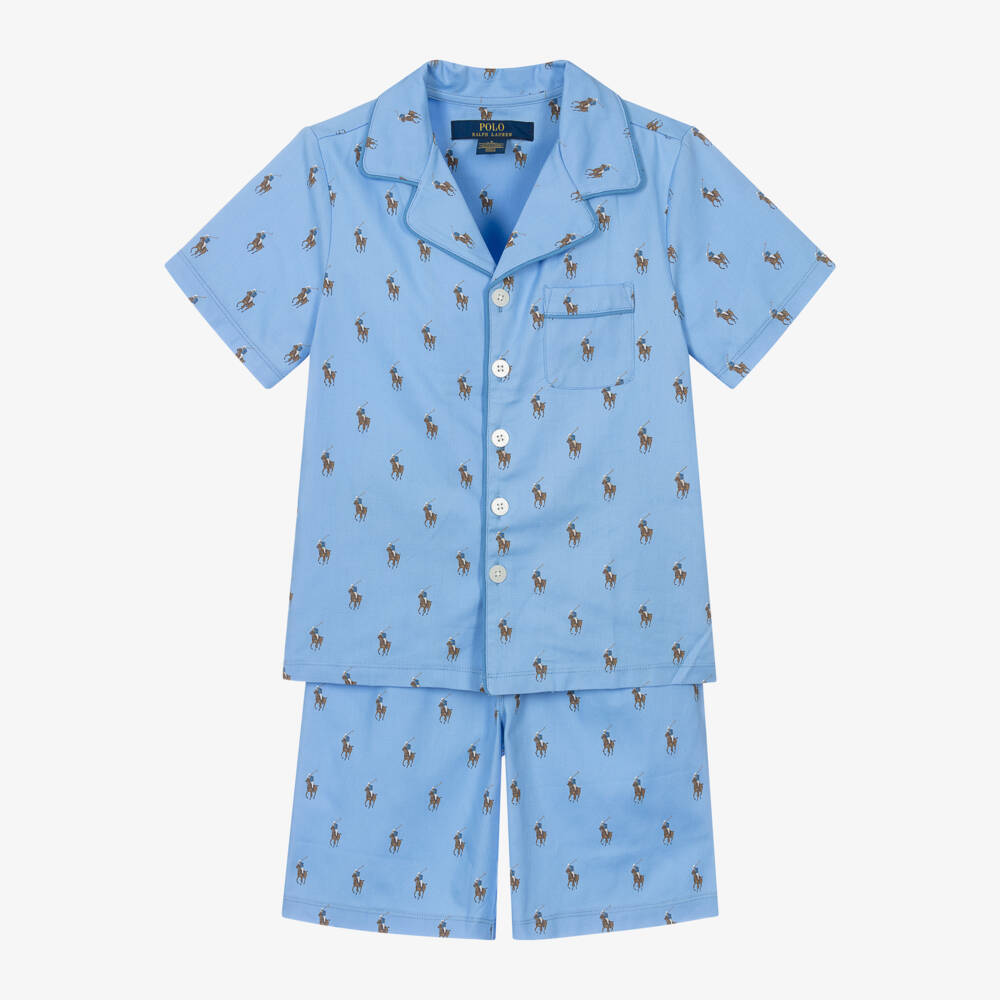 Ralph Lauren-Boys Blue Cotton Pony Short Pyjamas | Childrensalon Outlet