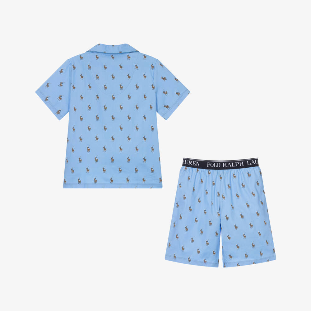 Ralph Lauren-Boys Blue Cotton Pony Short Pyjamas | Childrensalon Outlet