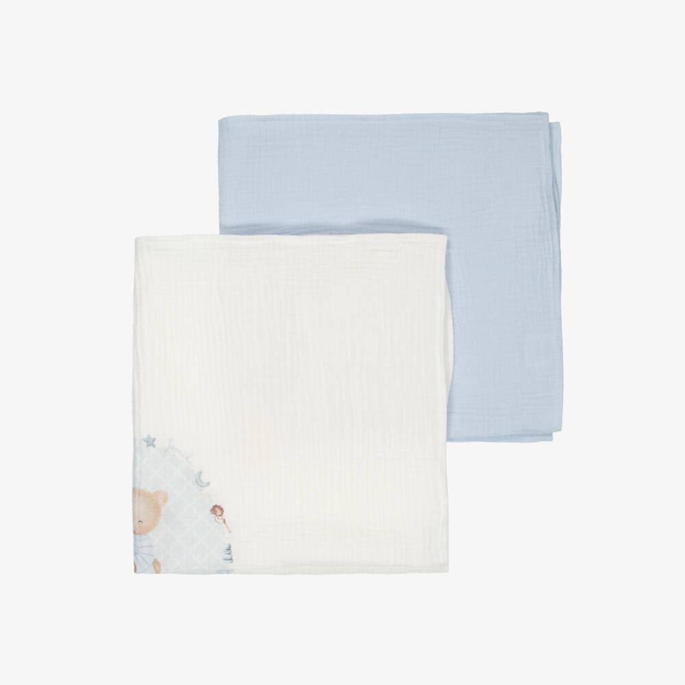 Jamiks-Boys Blue Cotton Rocking Horse Muslin Cloths (2 Pack) | Childrensalon Outlet