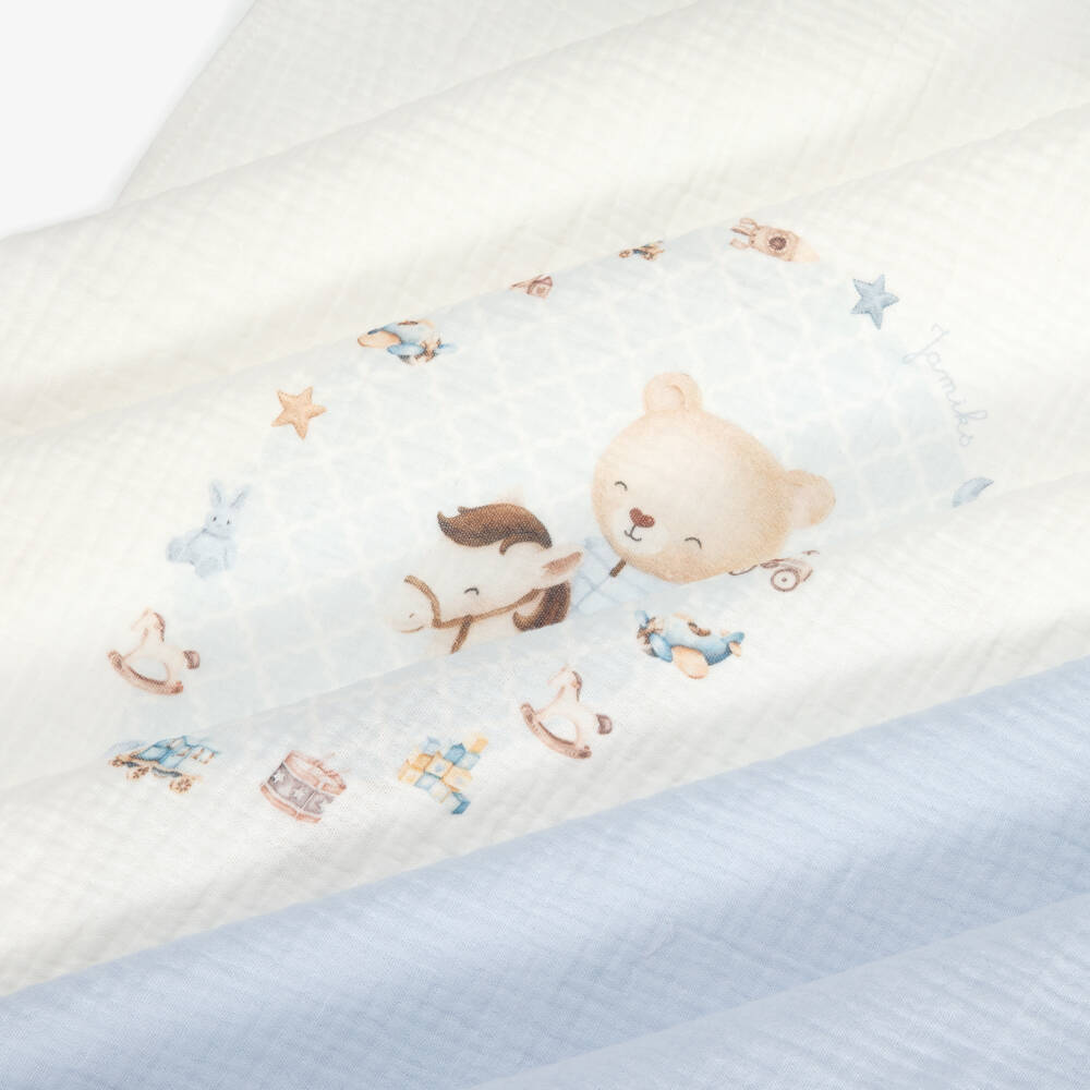 Jamiks-Boys Blue Cotton Rocking Horse Muslin Cloths (2 Pack) | Childrensalon Outlet