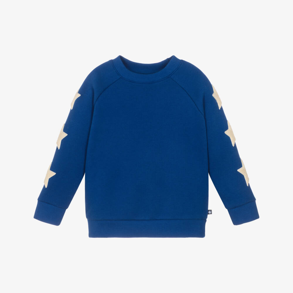 Petit Bateau-Boys Blue Cotton Sweatshirt with Star Appliqués | Childrensalon Outlet