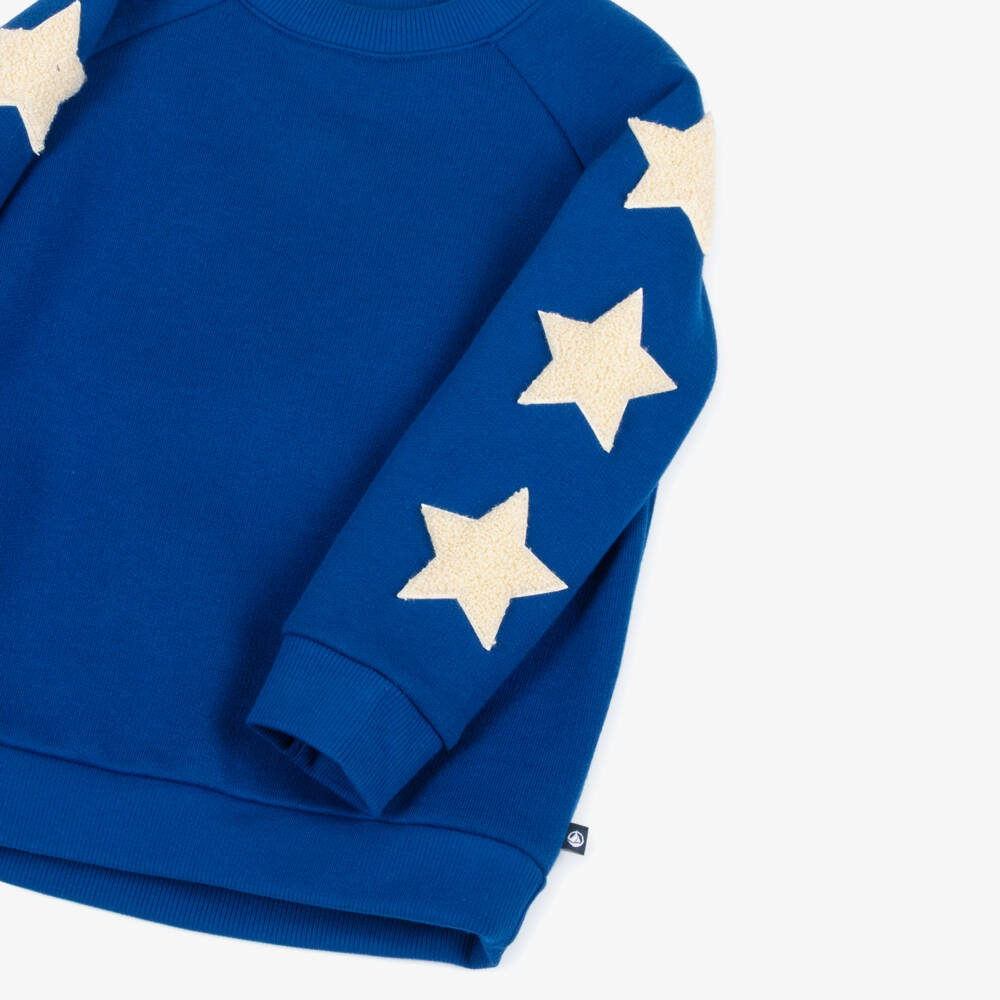 Petit Bateau-Boys Blue Cotton Sweatshirt with Star Appliqués | Childrensalon Outlet
