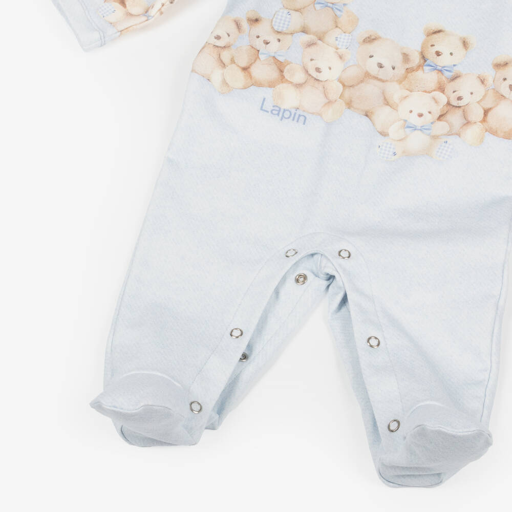 Lapin House-Boys Blue Cotton Teddy Bear Babygrow | Childrensalon Outlet