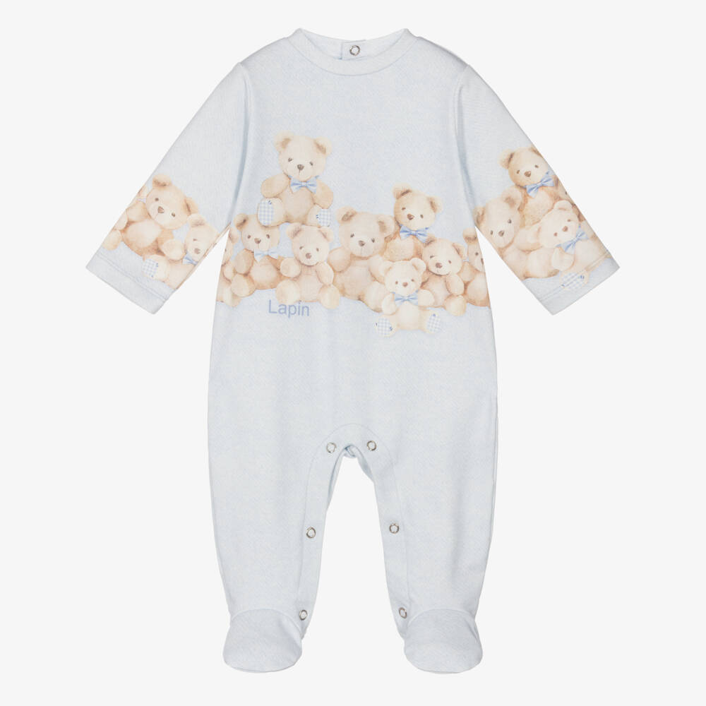 Lapin House-Boys Blue Cotton Teddy Bear Babygrow | Childrensalon Outlet