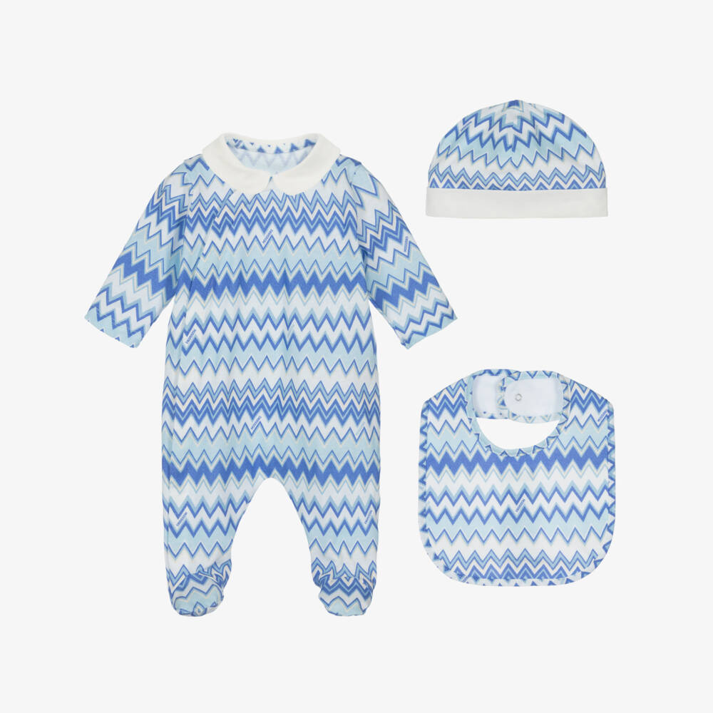 Missoni-Boys Blue Cotton Zigzag Babysuit Set | Childrensalon Outlet