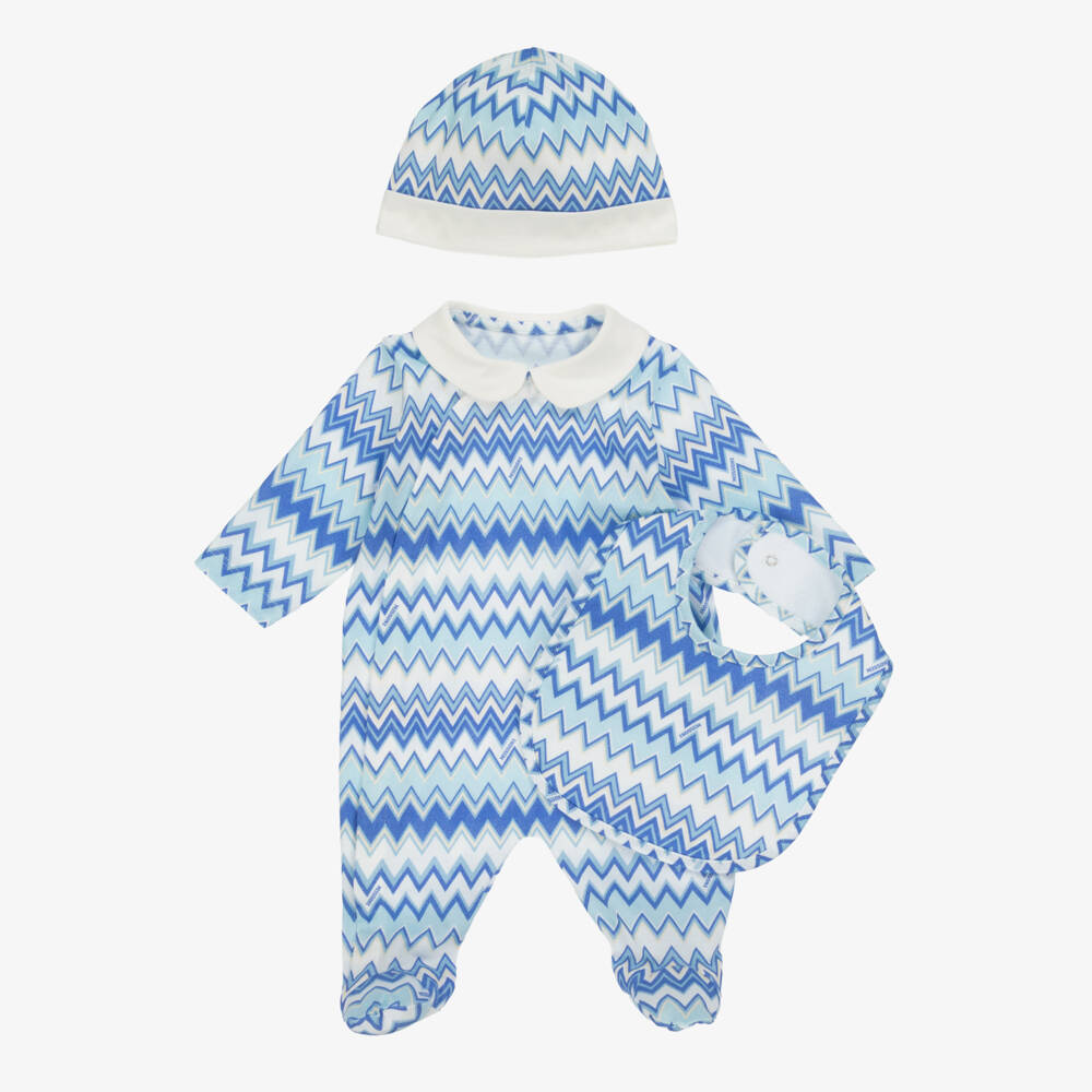 Missoni-Boys Blue Cotton Zigzag Babysuit Set | Childrensalon Outlet