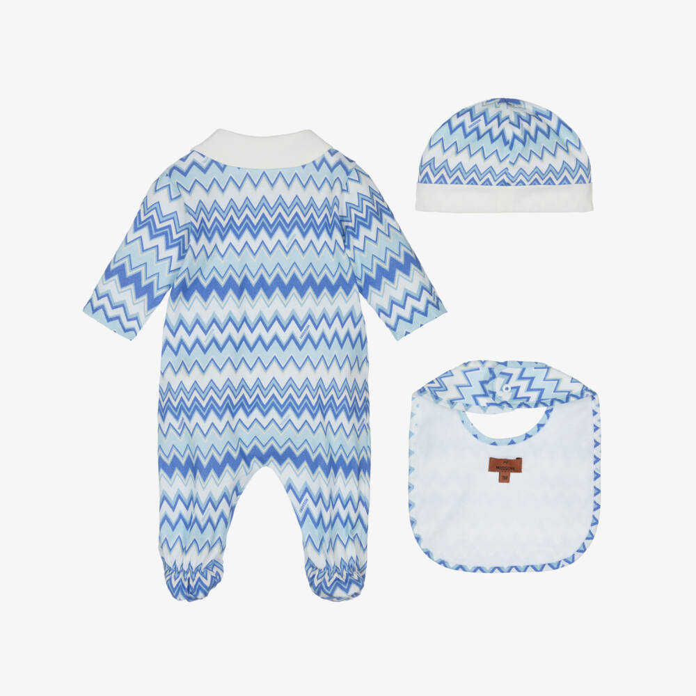 Missoni-Boys Blue Cotton Zigzag Babysuit Set | Childrensalon Outlet