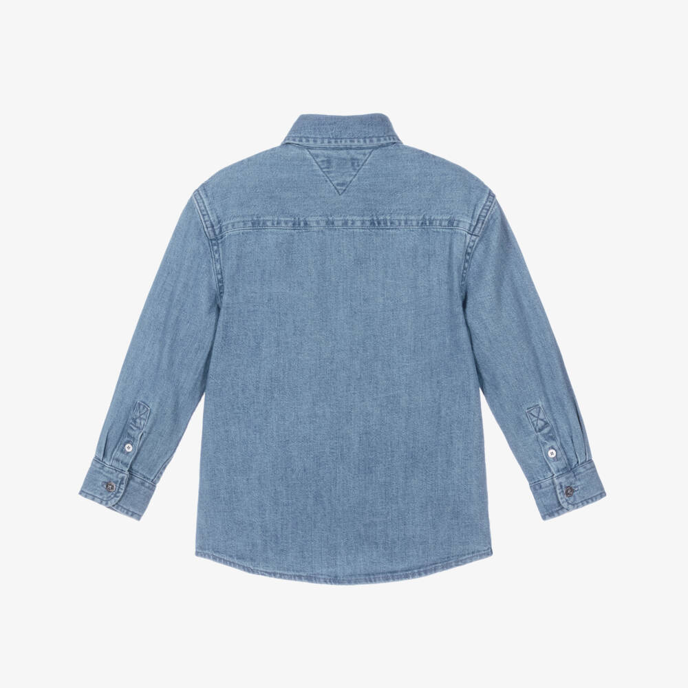 Tommy Hilfiger-Boys Blue Denim Shirt with Flag Logo | Childrensalon Outlet