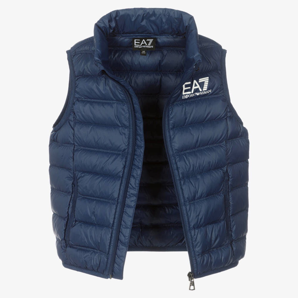 EA7 Emporio Armani-Boys Blue Down Padded Gilet | Childrensalon Outlet