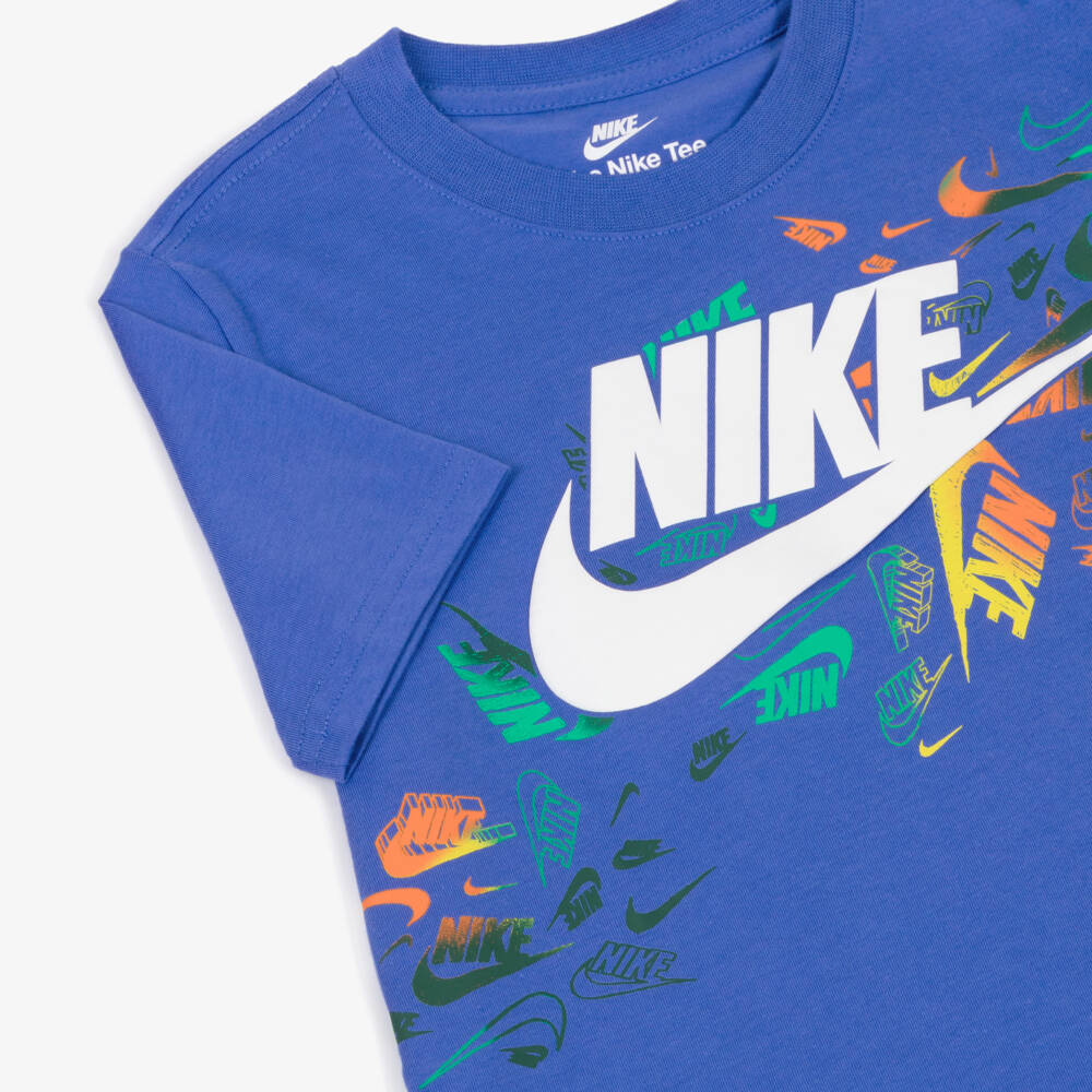 Nike-Boys Blue Graphic Logo Print T-Shirt | Childrensalon Outlet
