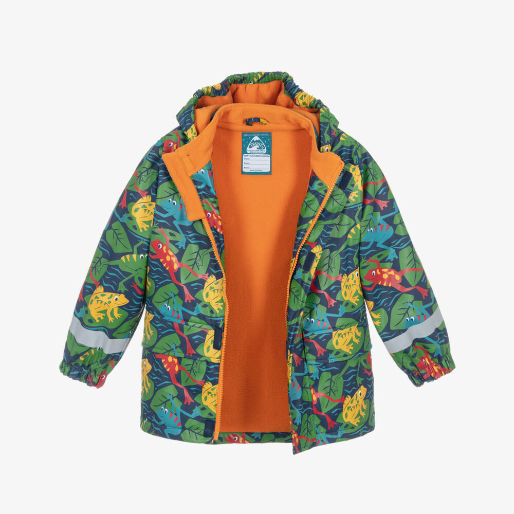 Frugi-Boys Blue & Green Frog Print Raincoat | Childrensalon Outlet