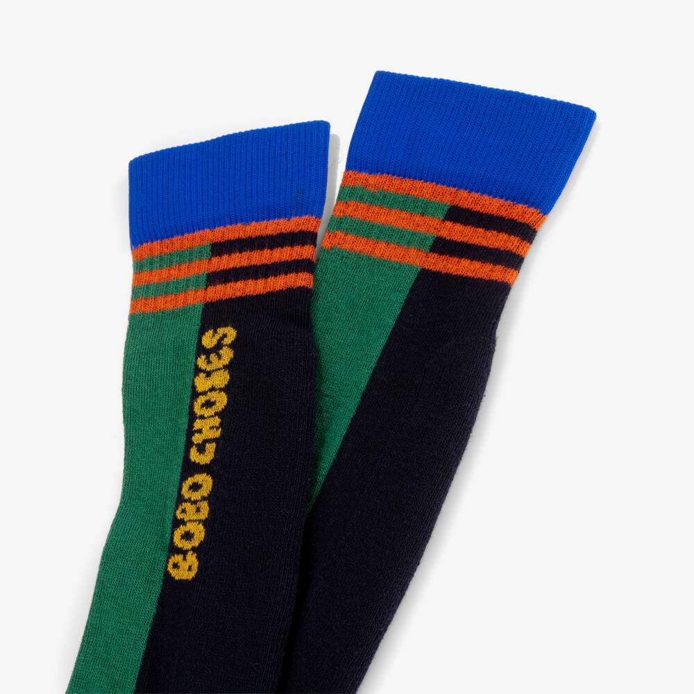 Bobo Choses-Boys Blue & Green Organic Cotton Knee High Ski Socks | Childrensalon Outlet