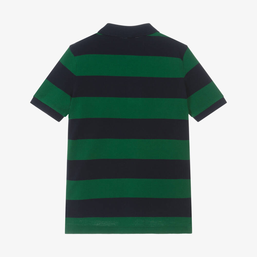 Ralph Lauren-Boys Blue & Green Stripe Short-Sleeve Cotton Polo Shirt | Childrensalon Outlet
