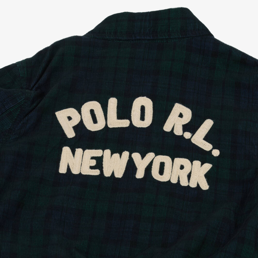 Ralph Lauren-Boys Blue & Green Tartan Corduroy Bomber Jacket | Childrensalon Outlet