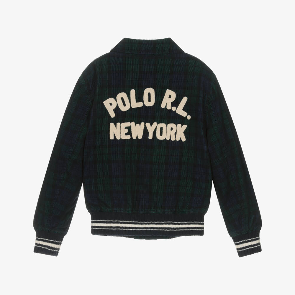 Ralph Lauren-Boys Blue & Green Tartan Corduroy Bomber Jacket | Childrensalon Outlet