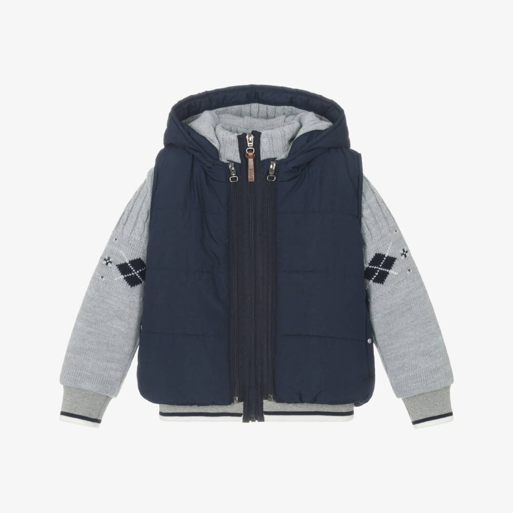 Lapin House-Boys Blue Hooded Gilet & Zip-Up Top 2-in-1 | Childrensalon Outlet