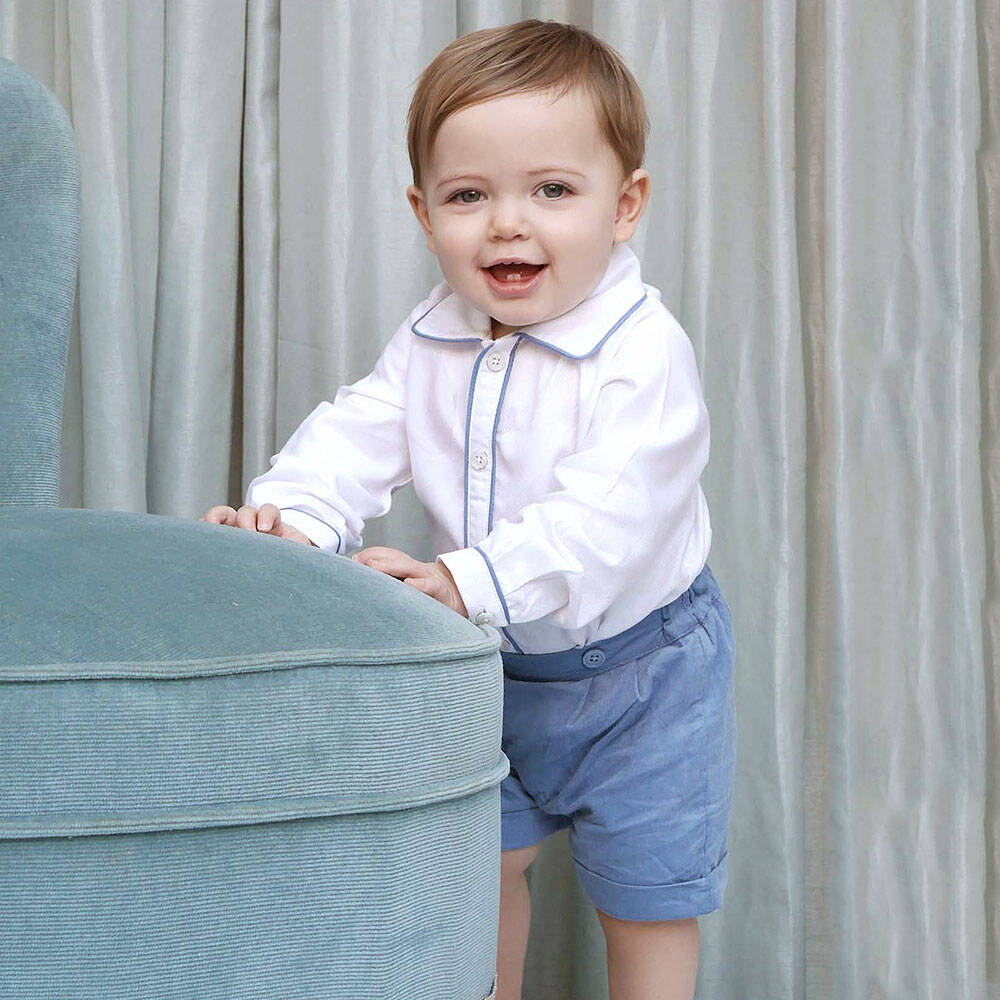 Rachel Riley-طقم قطني أزرق وأبيض للأولاد | Childrensalon Outlet