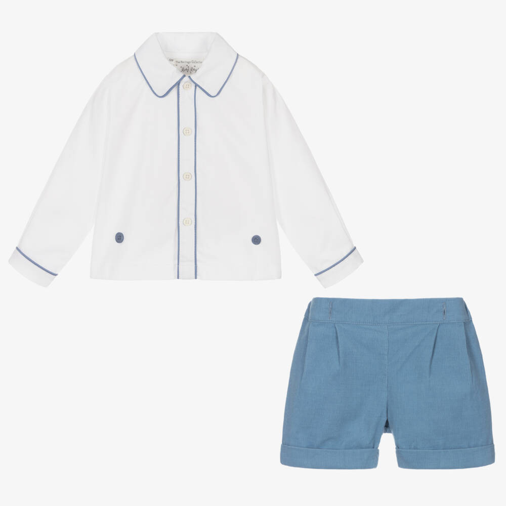 Rachel Riley-طقم قطني أزرق وأبيض للأولاد | Childrensalon Outlet