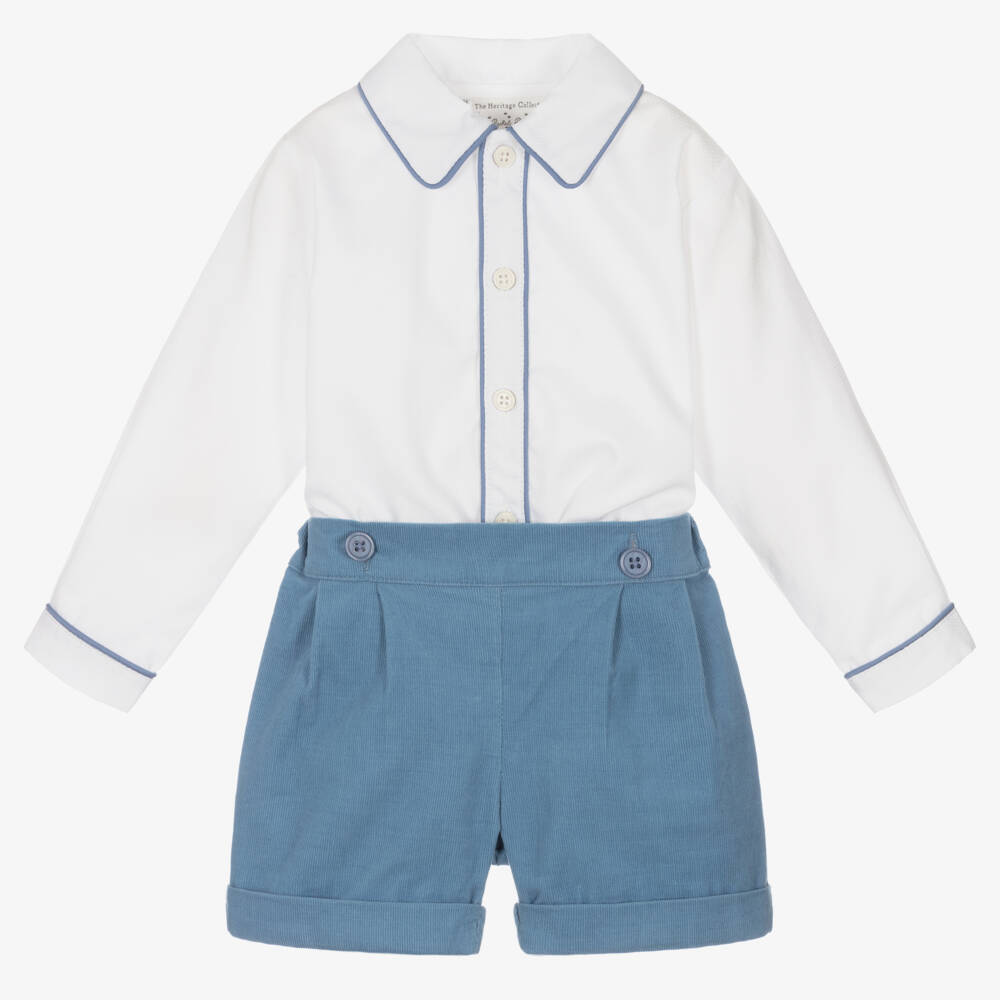 Rachel Riley-طقم قطني أزرق وأبيض للأولاد | Childrensalon Outlet