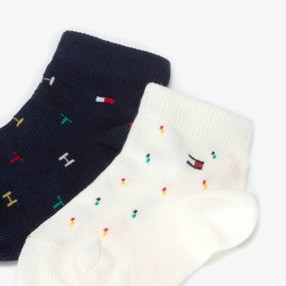 Tommy Hilfiger-Boys Blue & Ivory Knitted Ankle Socks with Flag Logo | Childrensalon Outlet