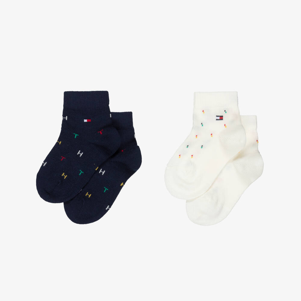 Tommy Hilfiger-Boys Blue & Ivory Knitted Ankle Socks with Flag Logo | Childrensalon Outlet