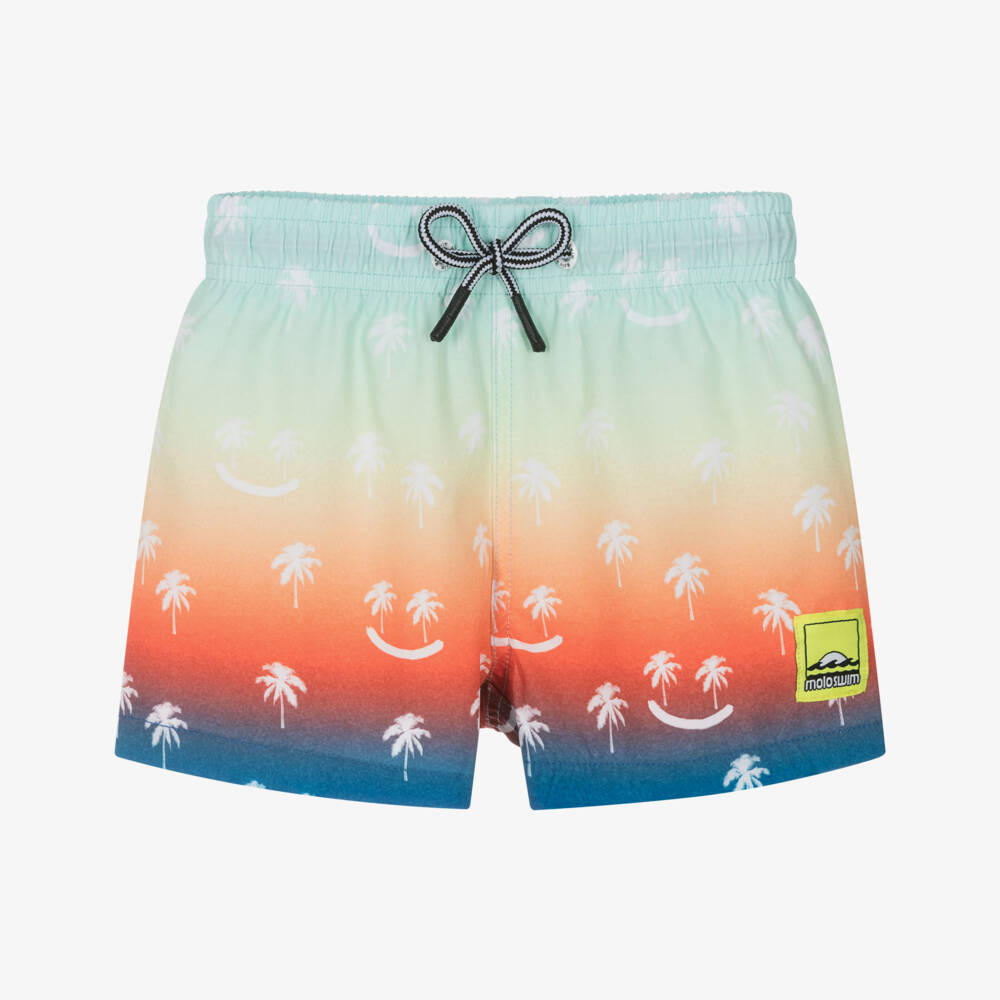 Molo-Boys Blue Ombré Palm Smile Swim Shorts (UPF50+) | Childrensalon Outlet