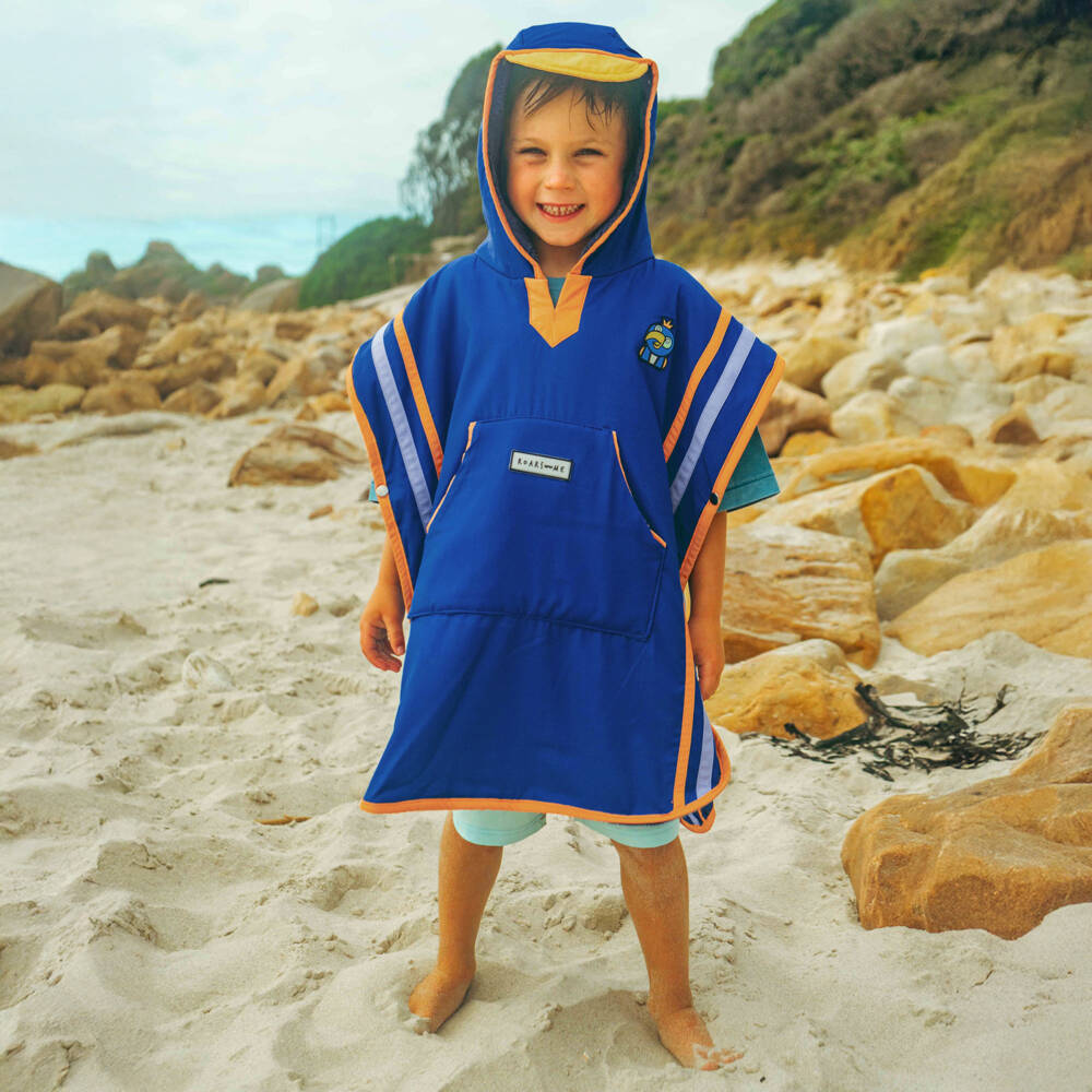 Roarsome-Boys Blue & Orange Hooded Poncho Towel | Childrensalon Outlet