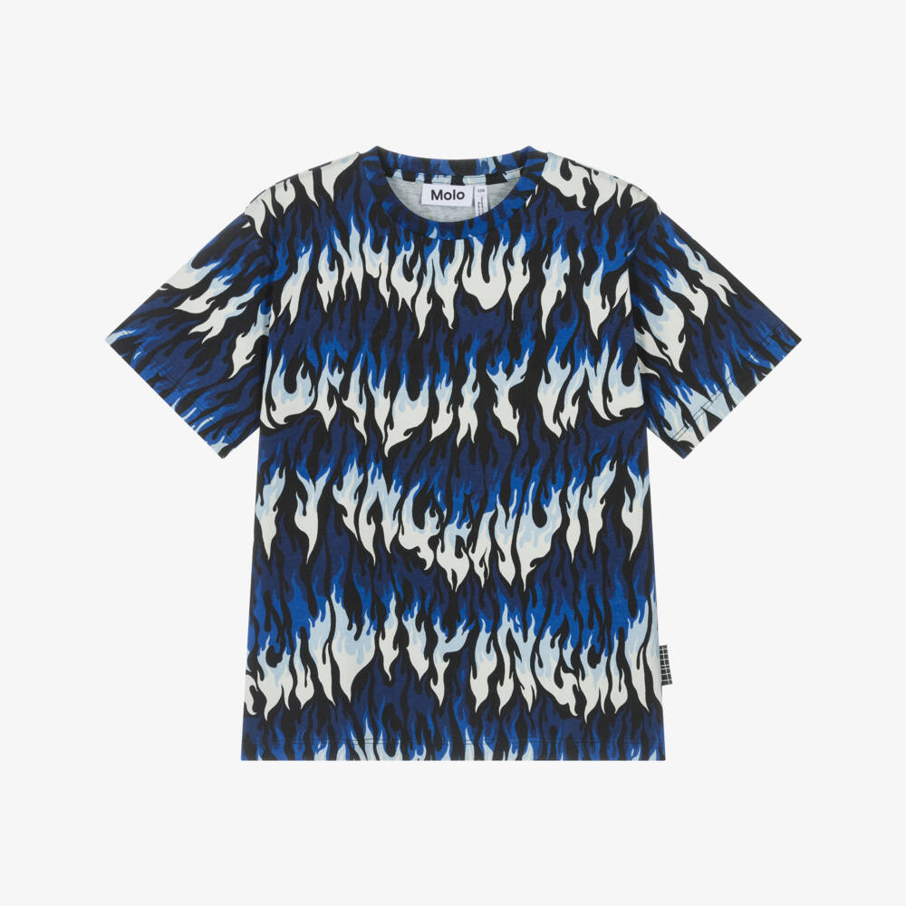 Molo-Boys Blue Organic Cotton Flame Print T-Shirt | Childrensalon Outlet