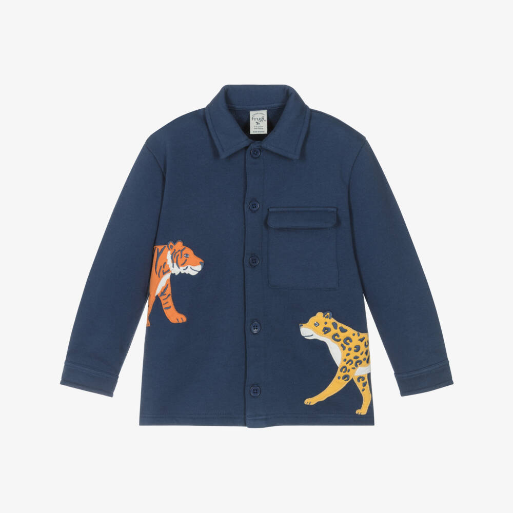 Frugi-Boys Blue Organic Cotton Tiger & Leopard Shacket | Childrensalon Outlet