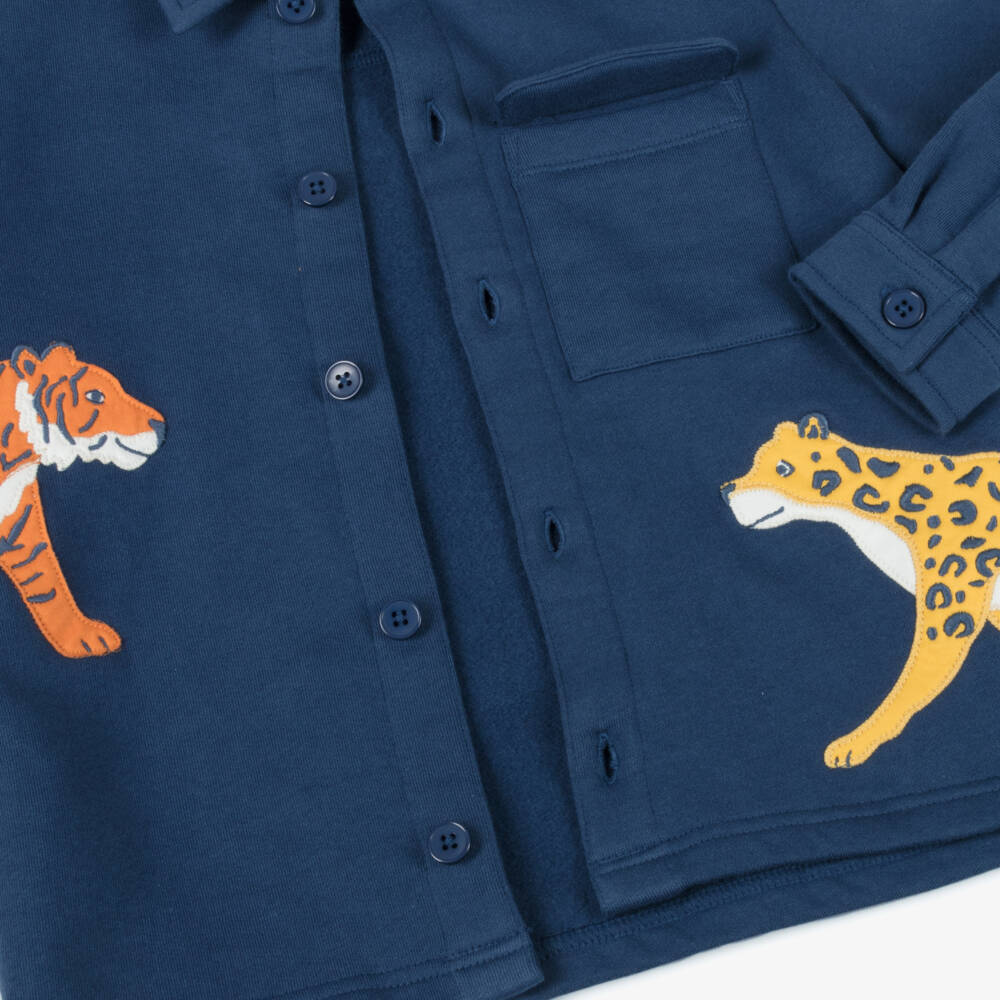 Frugi-Boys Blue Organic Cotton Tiger & Leopard Shacket | Childrensalon Outlet