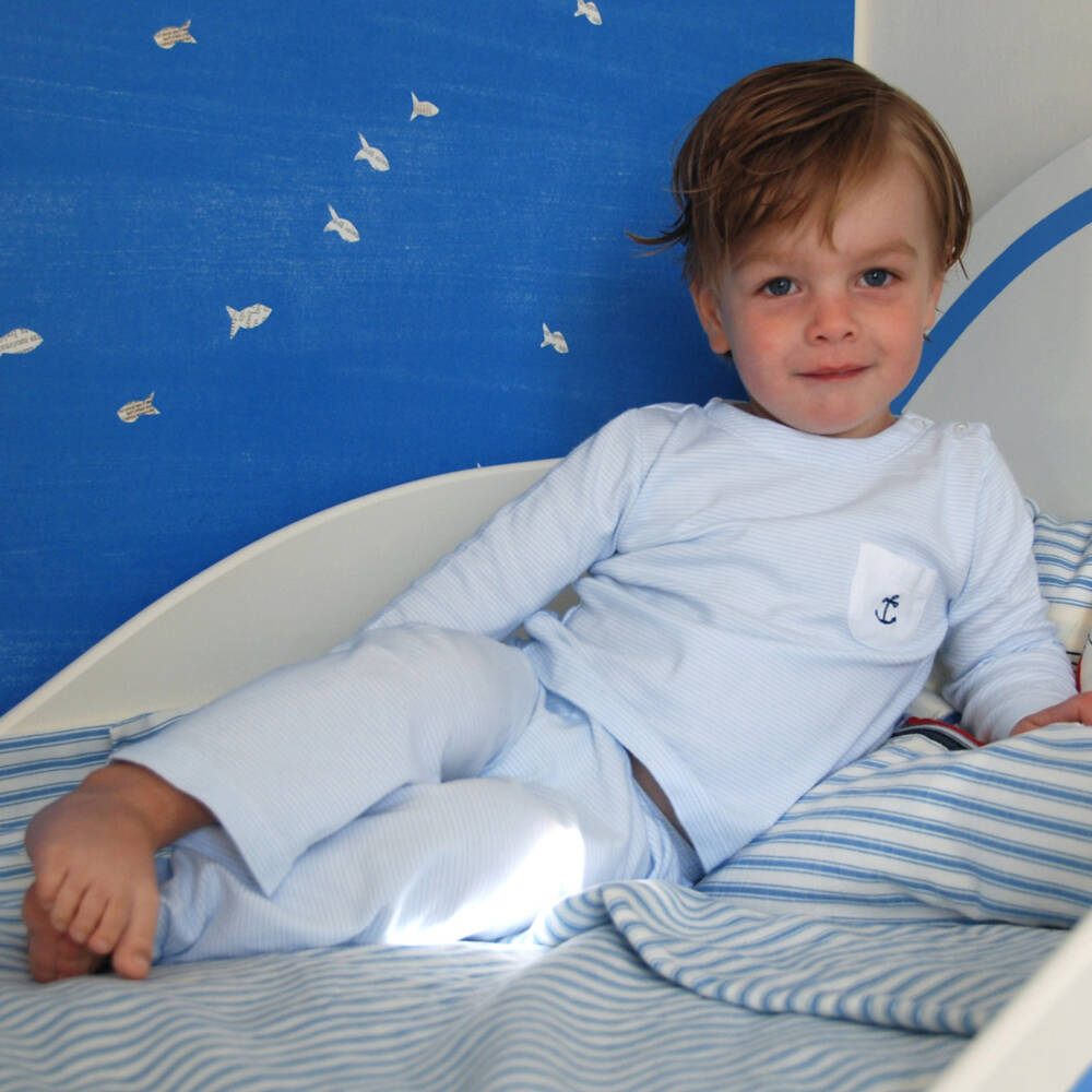Mini-la-Mode-Boys Blue Pima Cotton Striped Pyjamas | Childrensalon Outlet