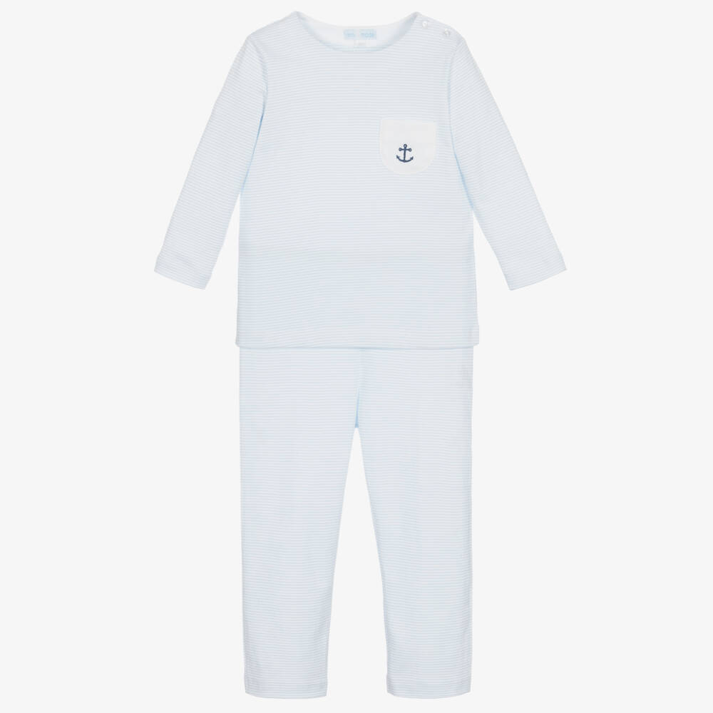 Mini-la-Mode-Boys Blue Pima Cotton Striped Pyjamas | Childrensalon Outlet