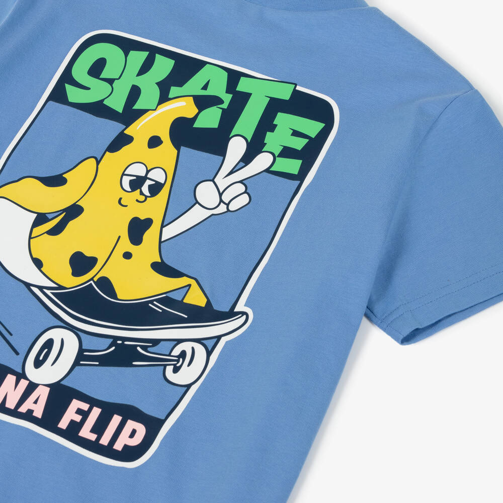 Billieblush-Boys Blue Skateboarding Banana Cotton T-Shirt | Childrensalon Outlet