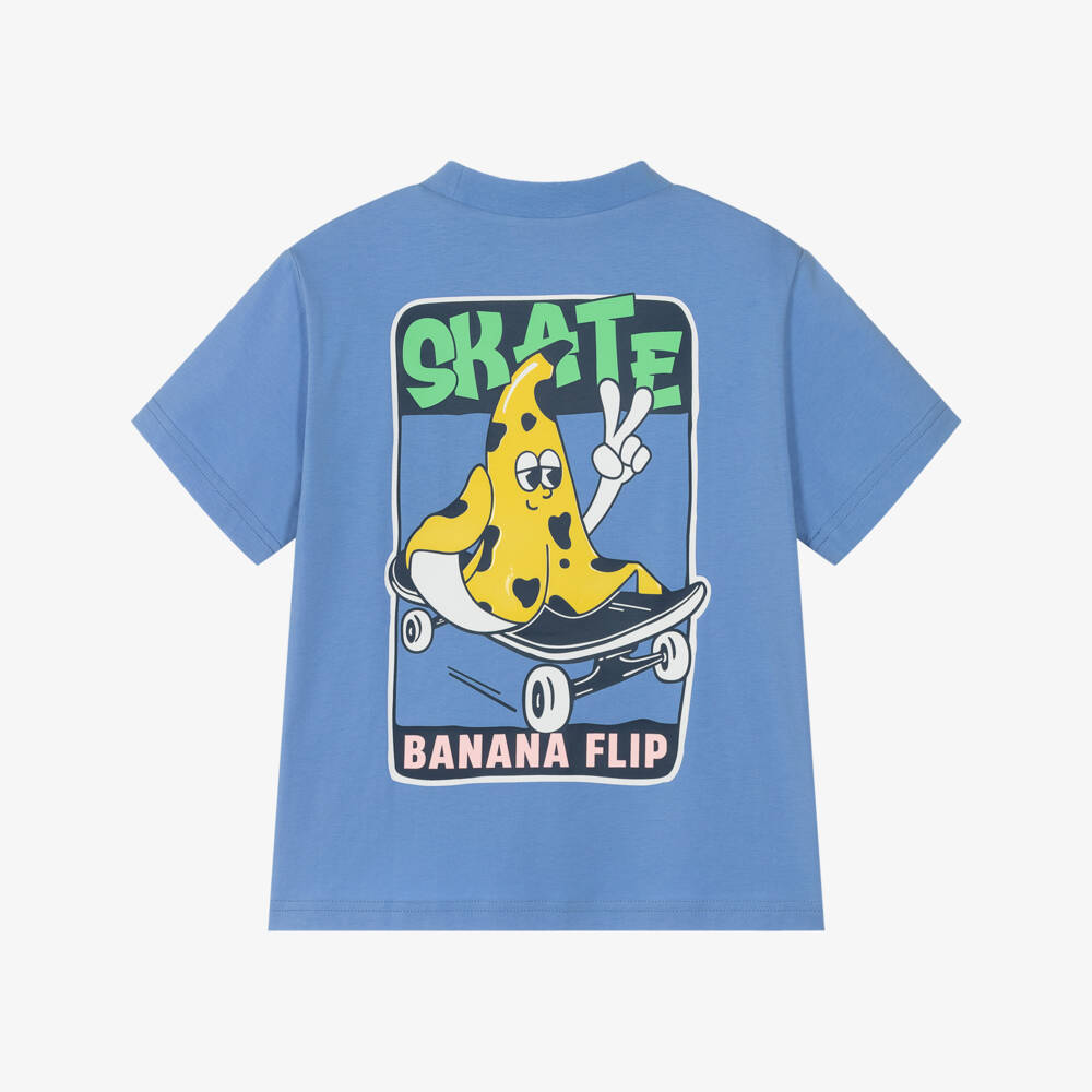 Billieblush-Boys Blue Skateboarding Banana Cotton T-Shirt | Childrensalon Outlet