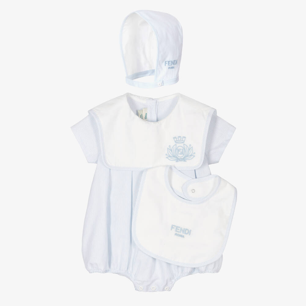 Fendi-Boys Blue Stripe Cotton Babysuit Set | Childrensalon Outlet