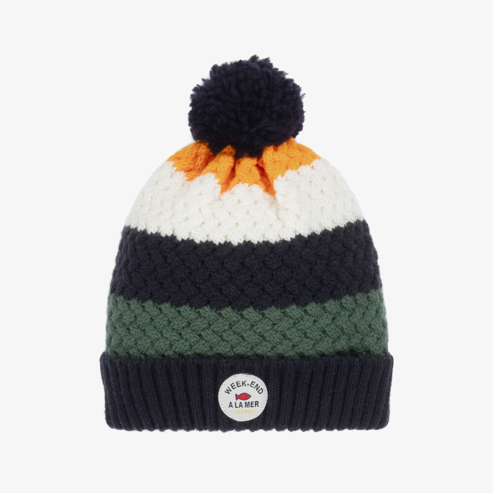 Week-end à la mer-Boys Blue Stripe Knitted Pom-Pom Hat | Childrensalon Outlet