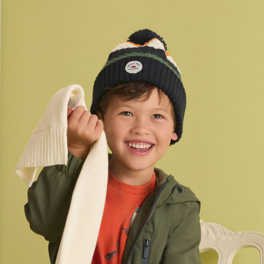 Week-end à la mer-Boys Blue Stripe Knitted Pom-Pom Hat | Childrensalon Outlet