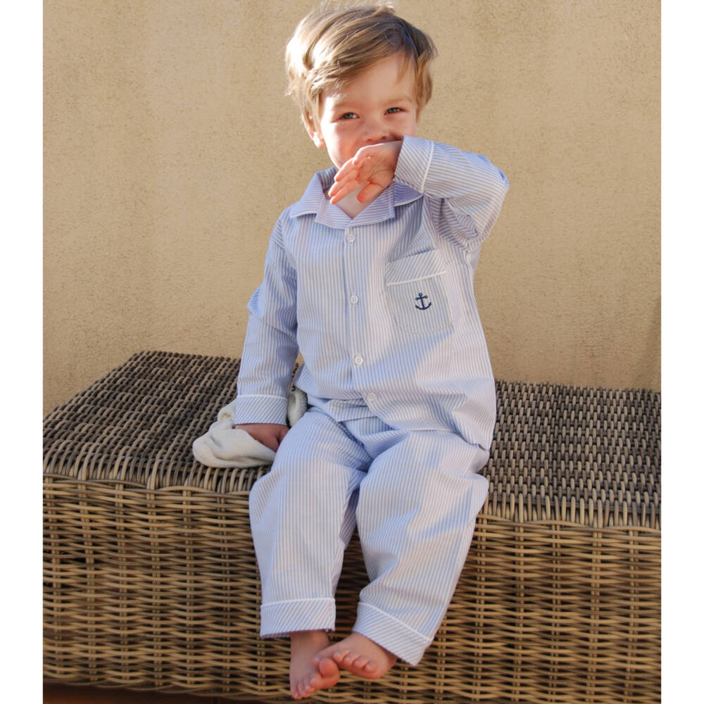 Mini-la-Mode-Boys Blue Striped Cotton Pyjamas | Childrensalon Outlet
