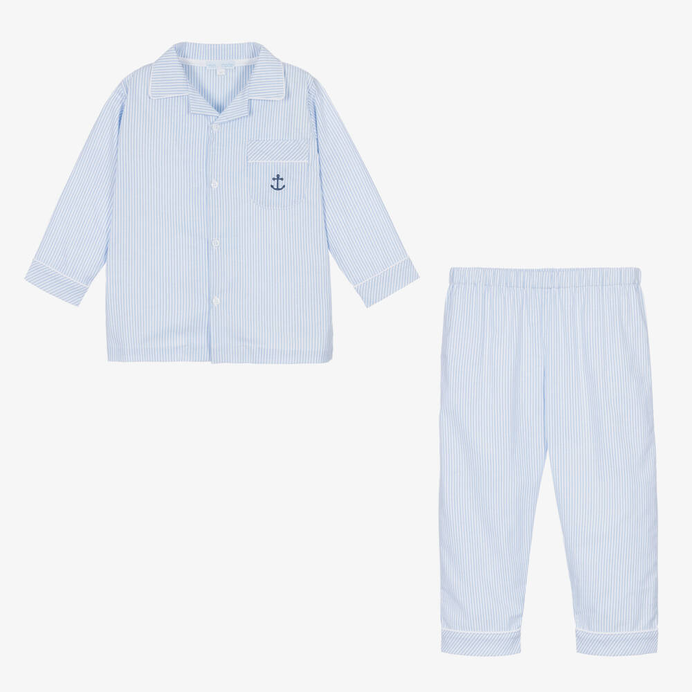 Mini-la-Mode-Boys Blue Striped Cotton Pyjamas | Childrensalon Outlet